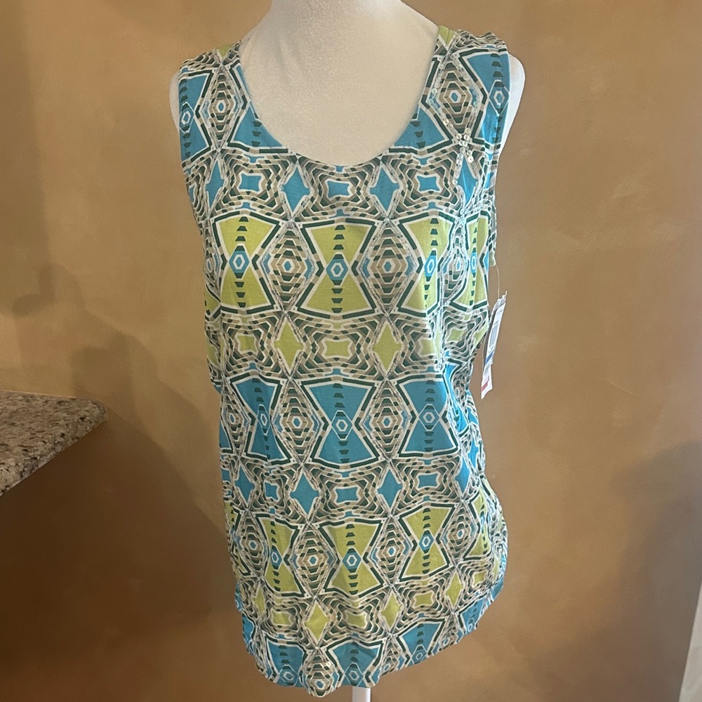 Style & Co. Blue and Lime Patterned Tank Top